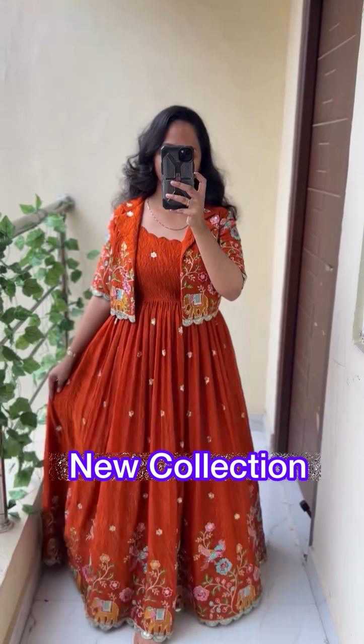 Crepe Silk Embroidery Gown