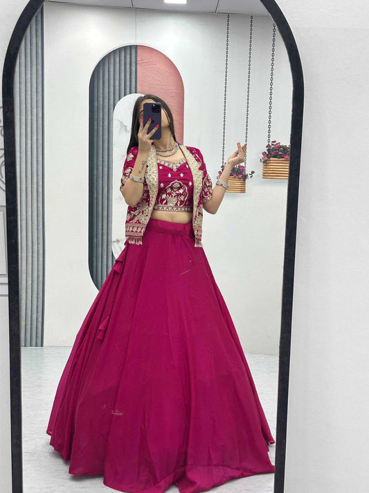 Chinon Embroidered Lehenga in Pink