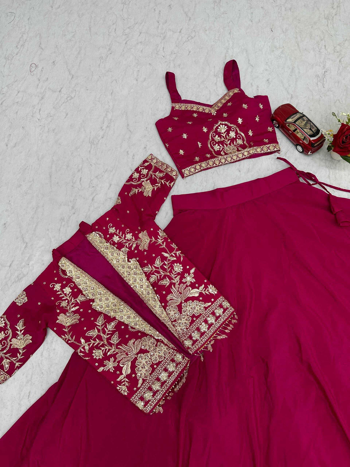 Chinon Embroidered Lehenga in Pink
