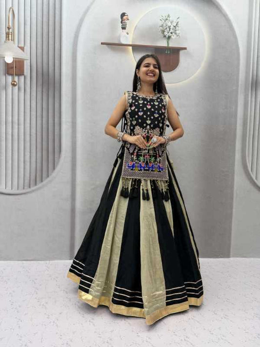 Vichitra Silk Traditional Lehenga in Black