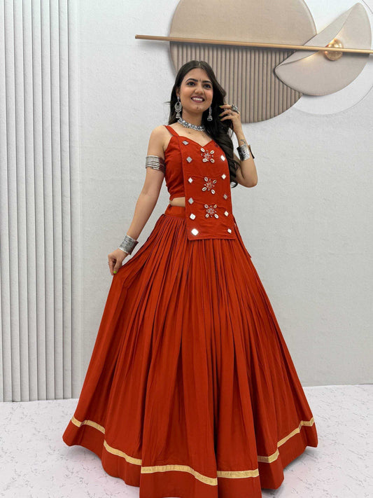 Pure Cotton Designer Lehenga in Orange