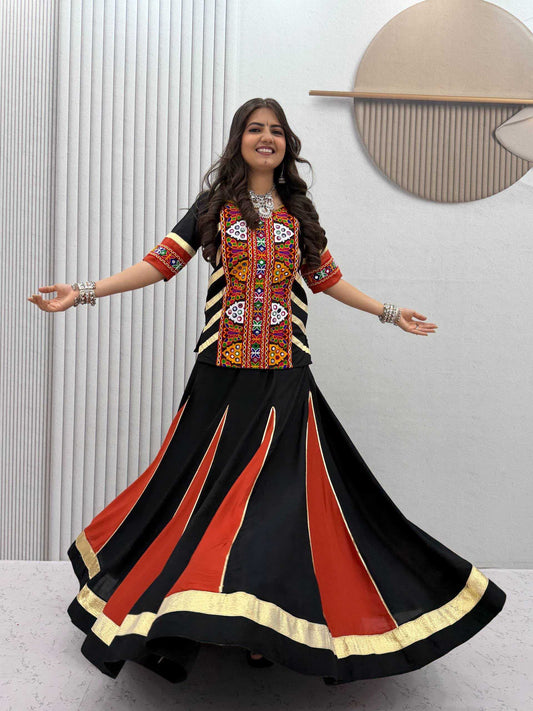Pure Cotton Designer Lehenga in Black
