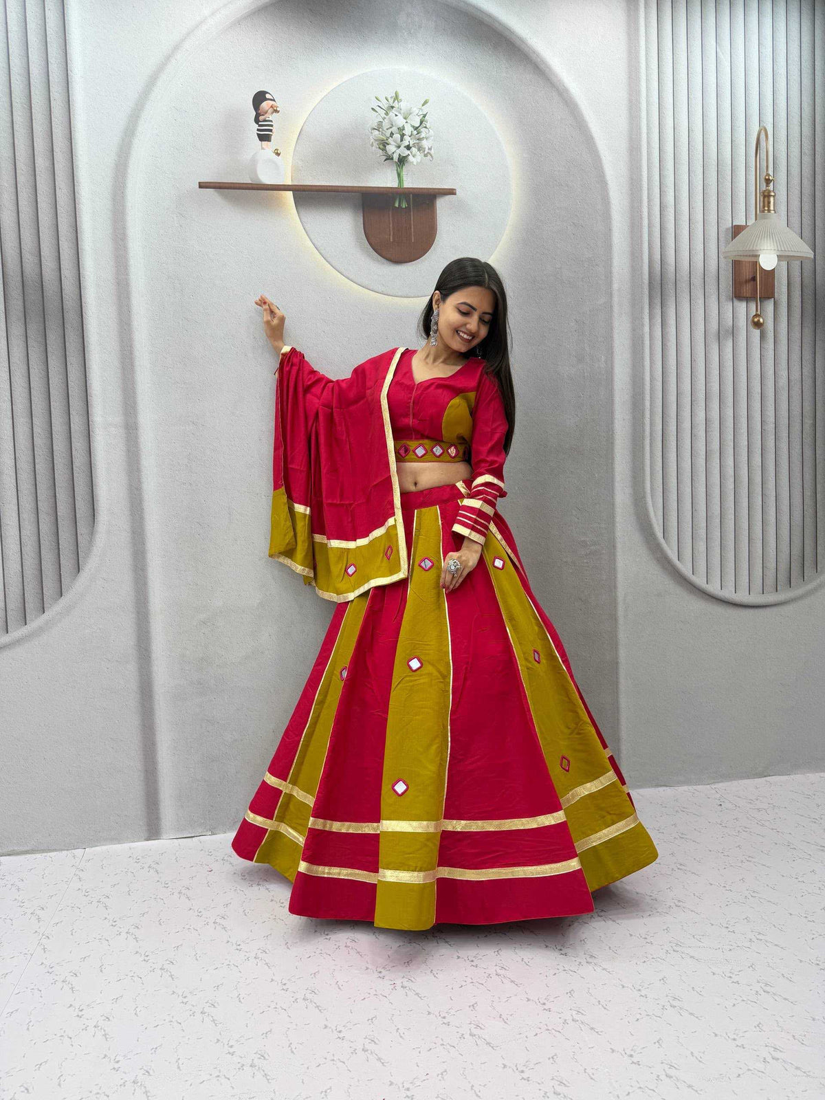Heavy Roman Silk Traditional Lehenga in Mehndi