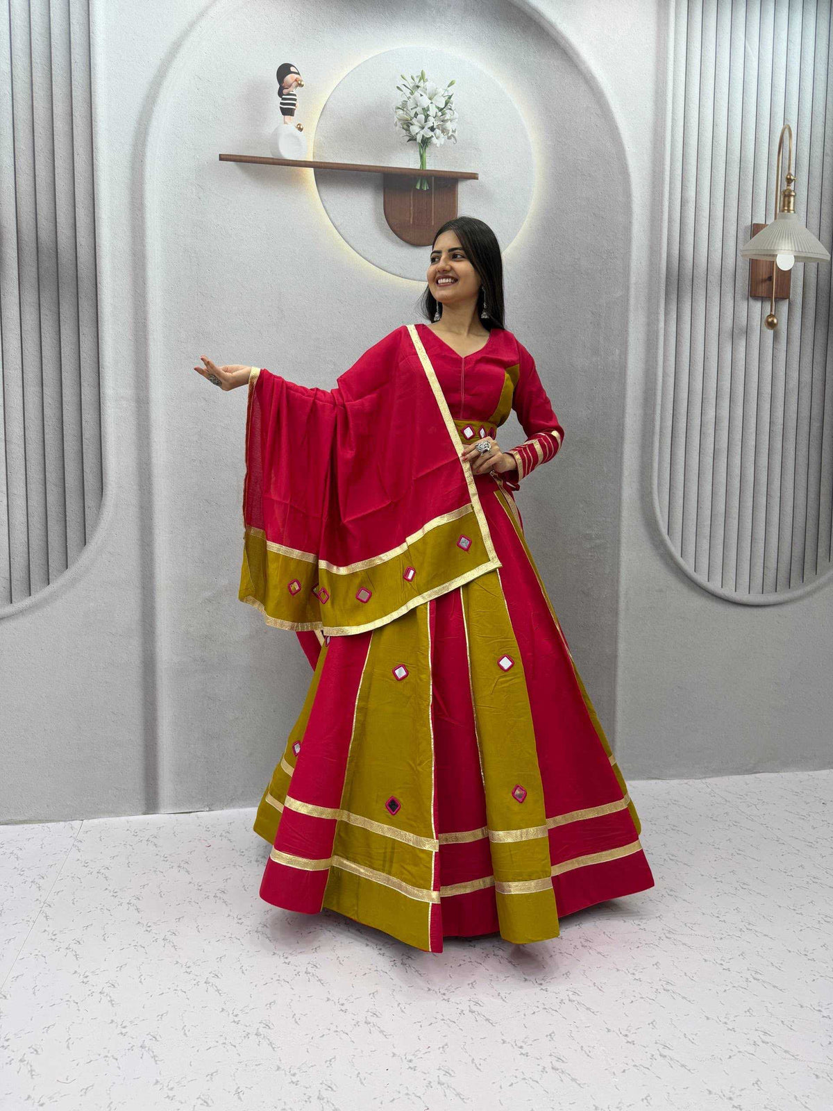 Heavy Roman Silk Traditional Lehenga in Mehndi