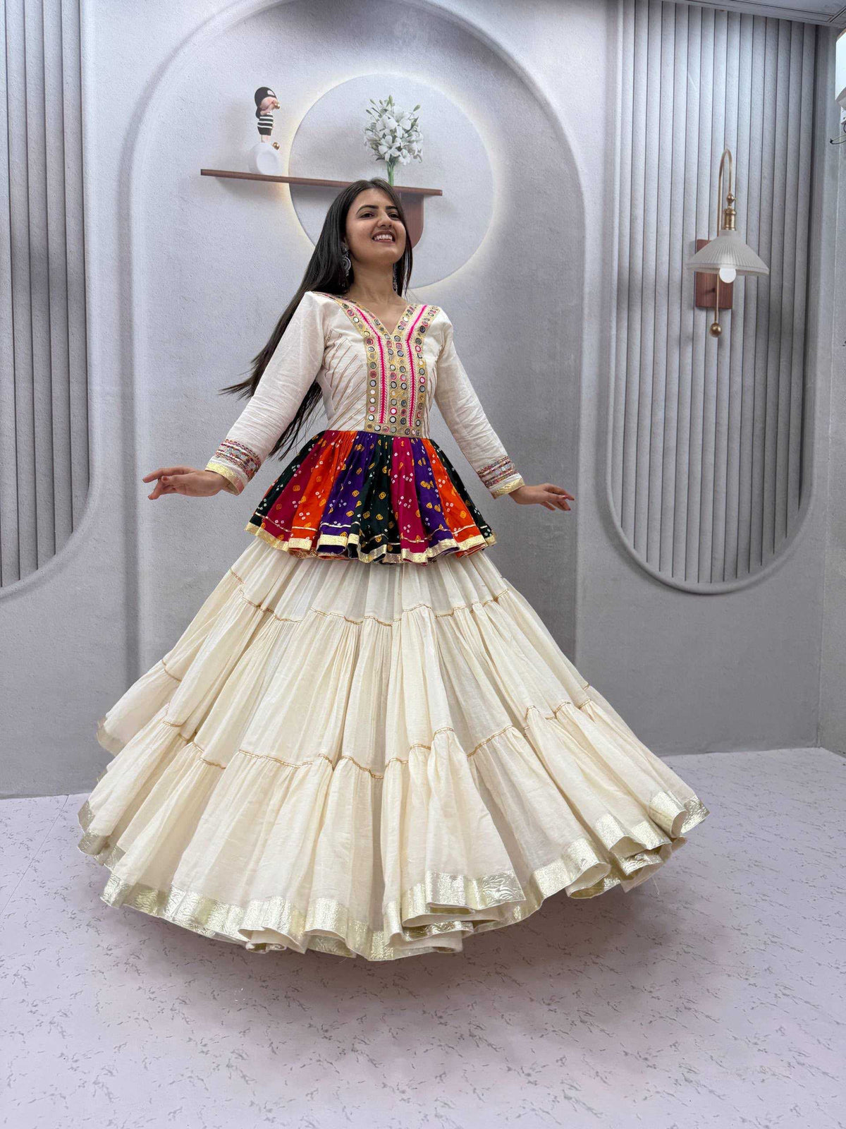Pure Cotton Traditional Lehenga in White