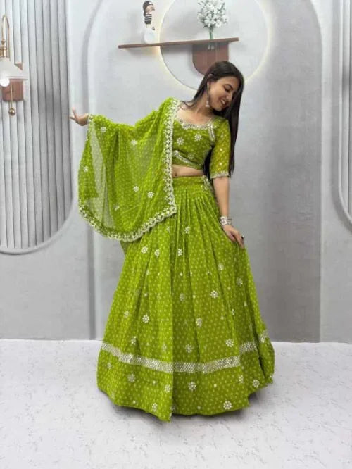 Georgette Designer Lehenga in Green