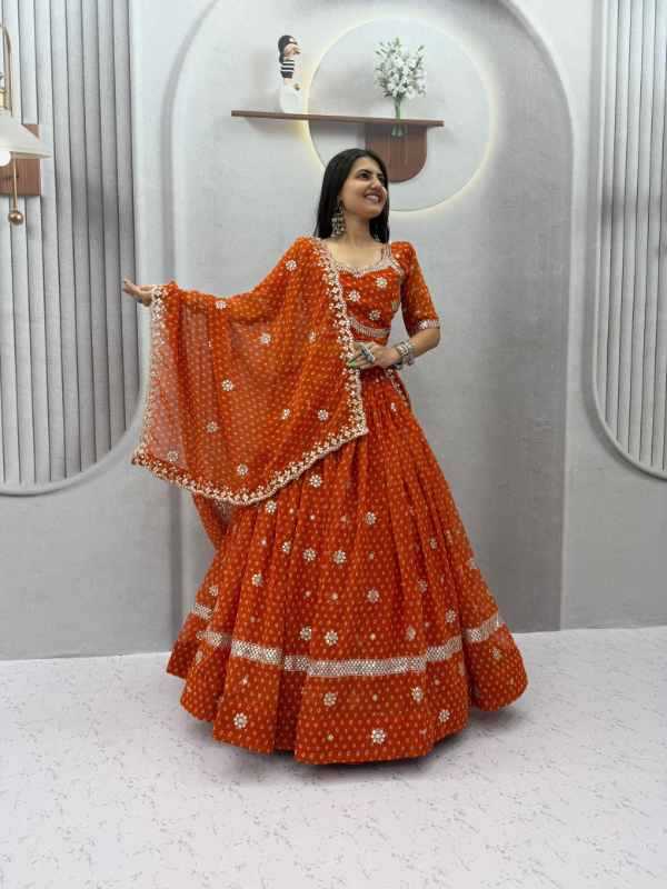 Georgette Traditional Lehenga in Orange