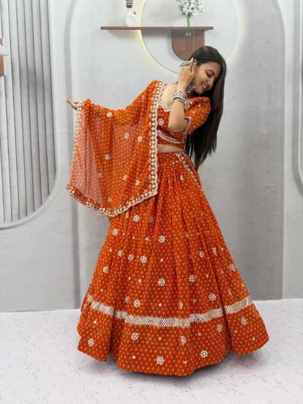 Georgette Traditional Lehenga in Orange