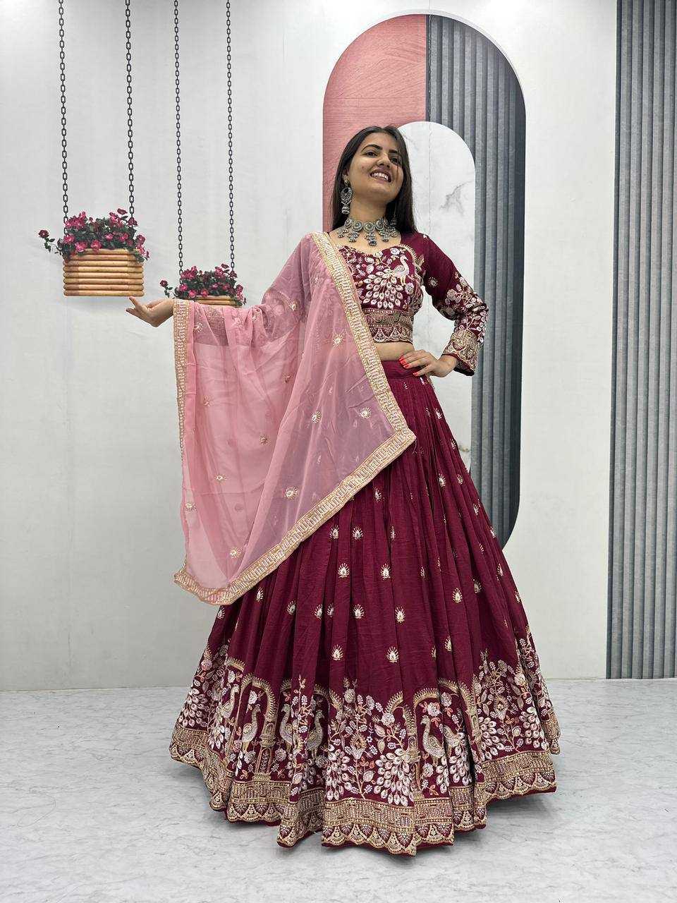 Vichitra Silk Designer Lehenga in Maroon