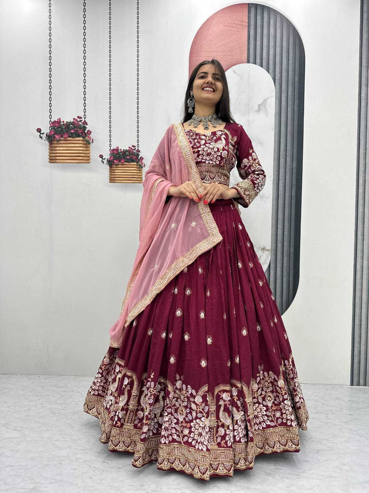 Vichitra Silk Designer Lehenga in Maroon