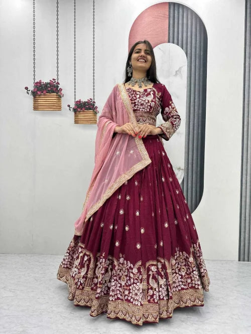 Vichitra Silk Designer Lehenga in Maroon