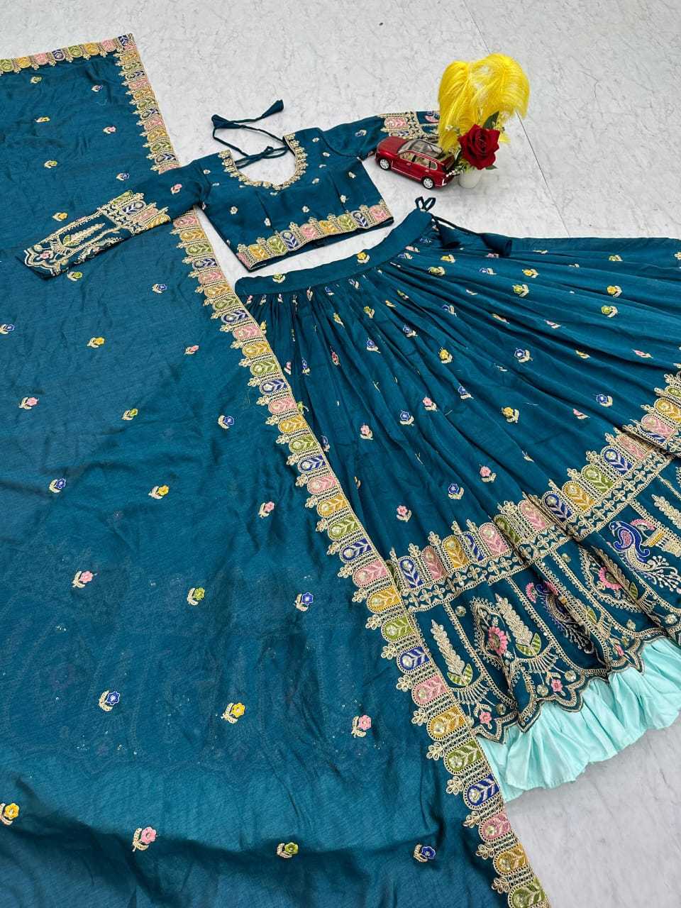 Soft Vichitra Embroidered Lehenga