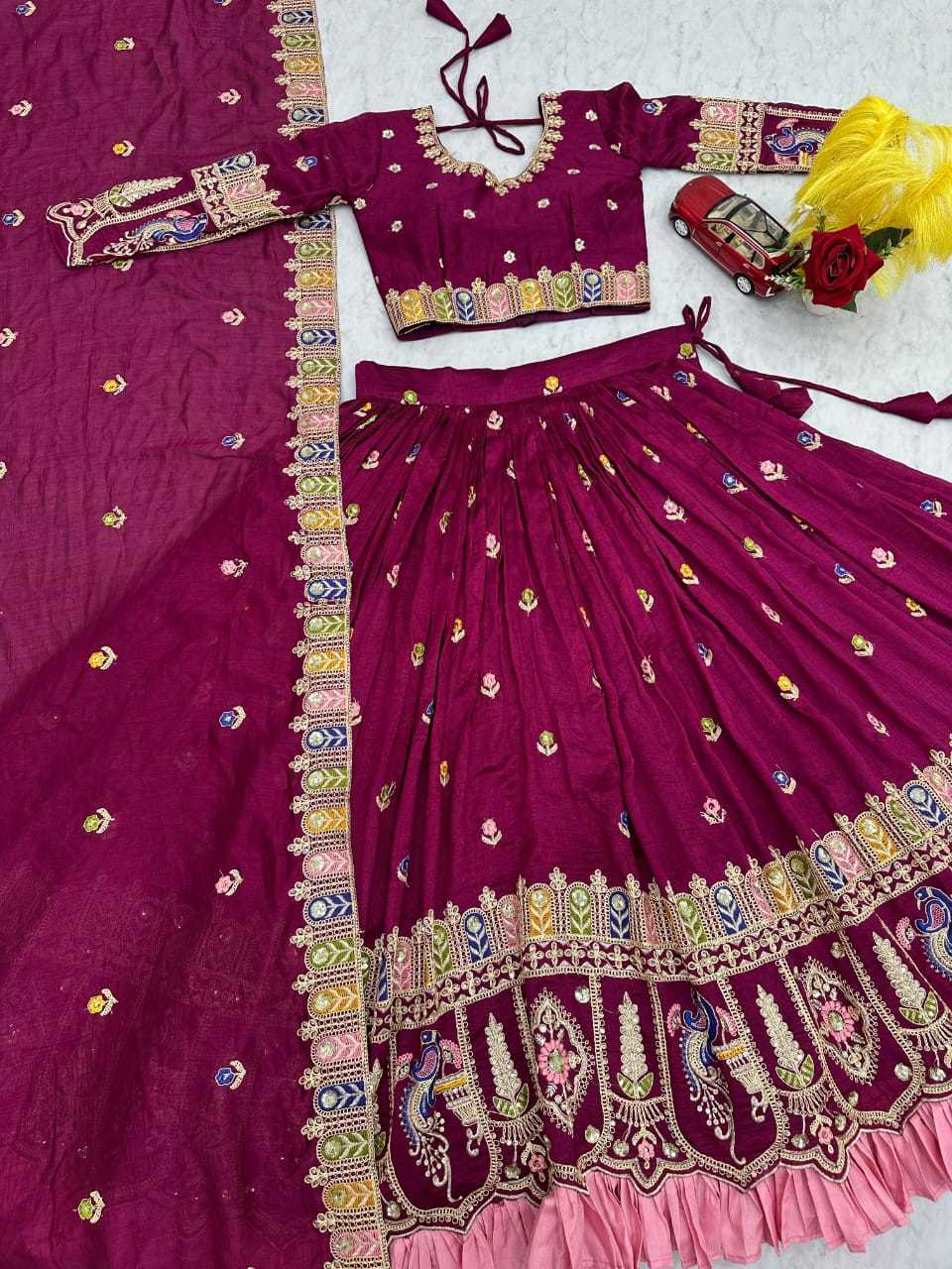 Soft Vichitra Embroidered Lehenga