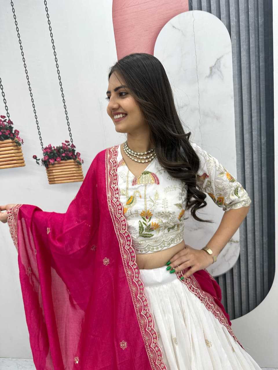 Vichitra Silk Embroidered Lehenga