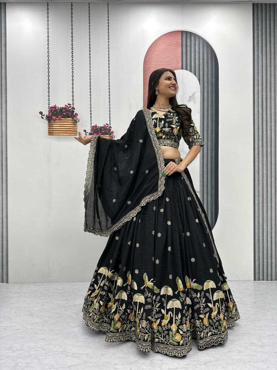 Vichitra Silk Embroidered Lehenga