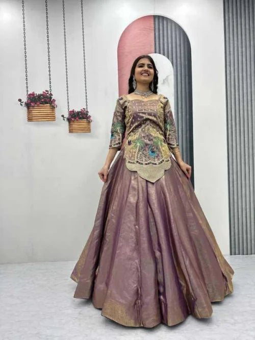 Satin Silk Embroidered Lehenga