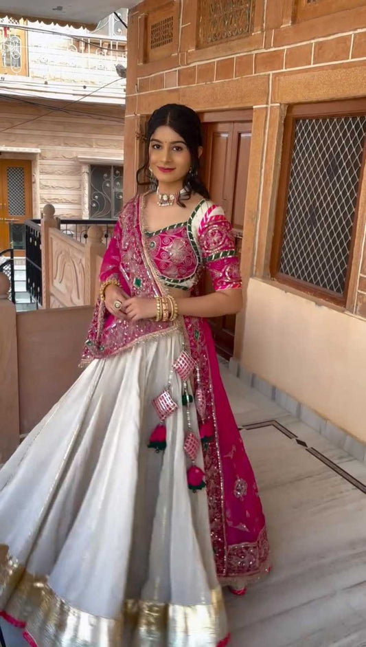 Heavy Roman Silk Embroidered Lehenga