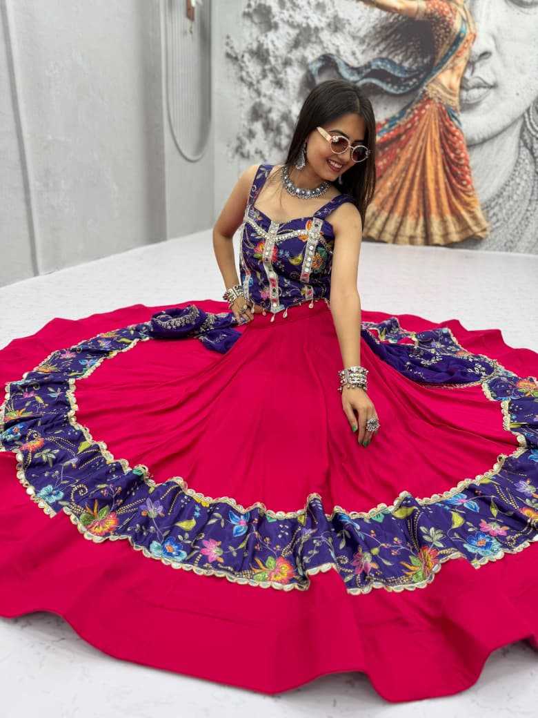 Cotton Printed Lehenga in Purple