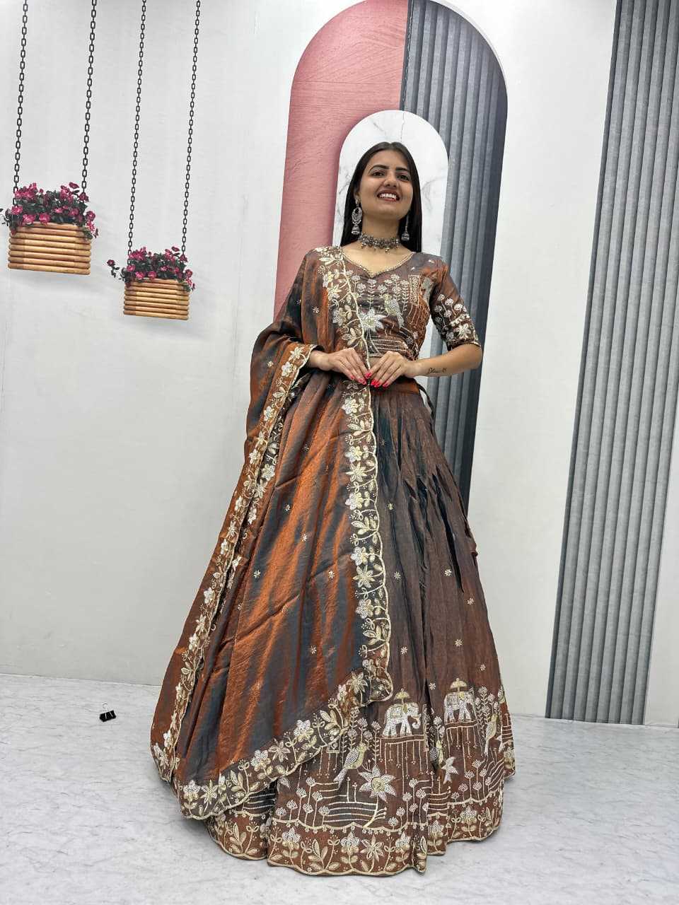 Silk Embroidered Lehenga in Dark Maroon