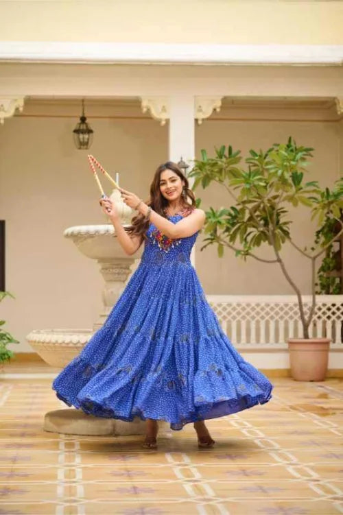 Georgette Printed Gown in Pink