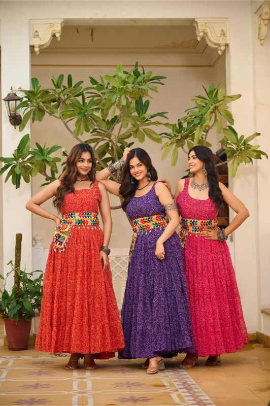 Faux Georgette Printed Gown in Purple