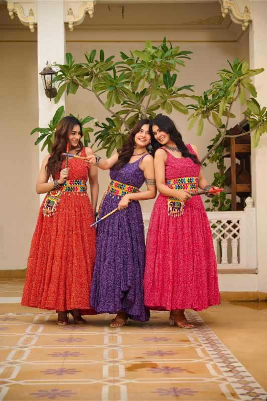 Faux Georgette Printed Gown in Purple