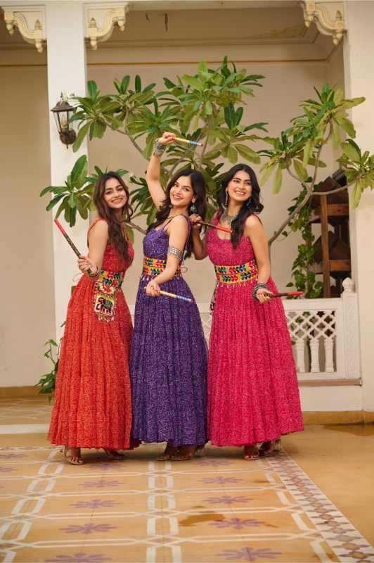 Faux Georgette Printed Gown in Purple
