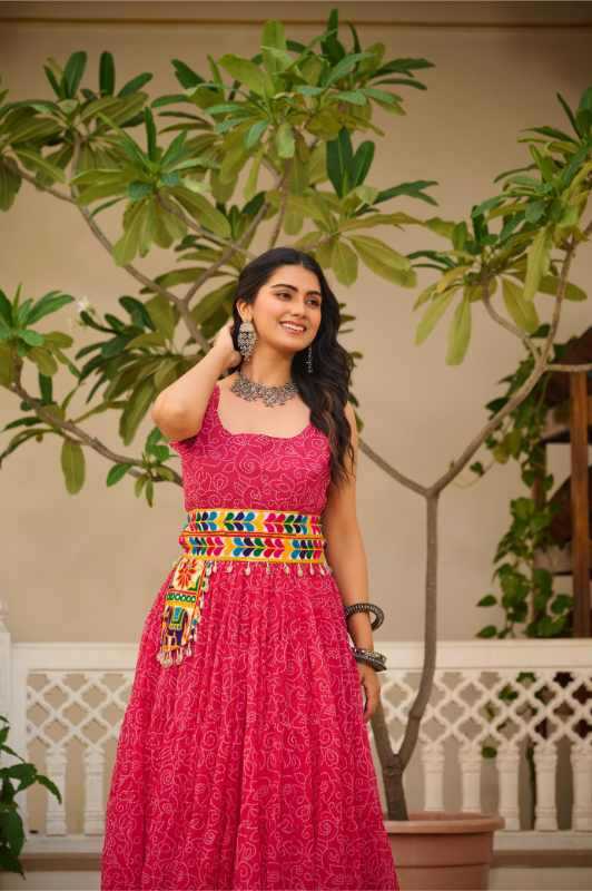 Faux Georgette Printed Gown in Purple