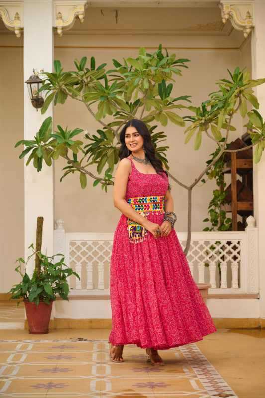 Faux Georgette Printed Gown in Purple