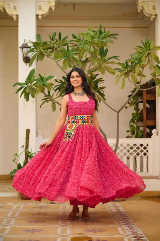 Faux Georgette Printed Gown in Purple