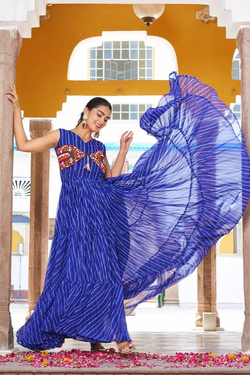 Georgette Printed Gown in Orange