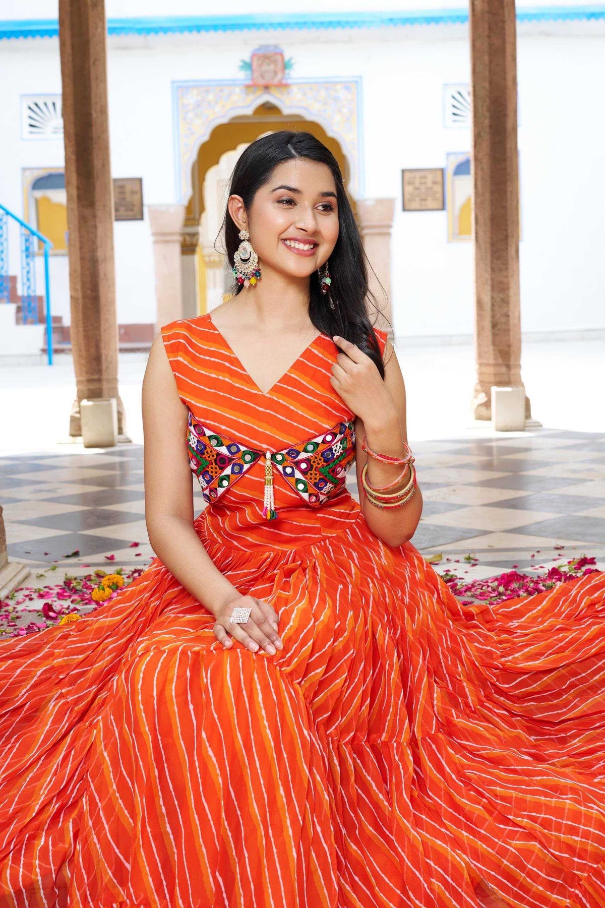 Georgette Printed Gown in Orange