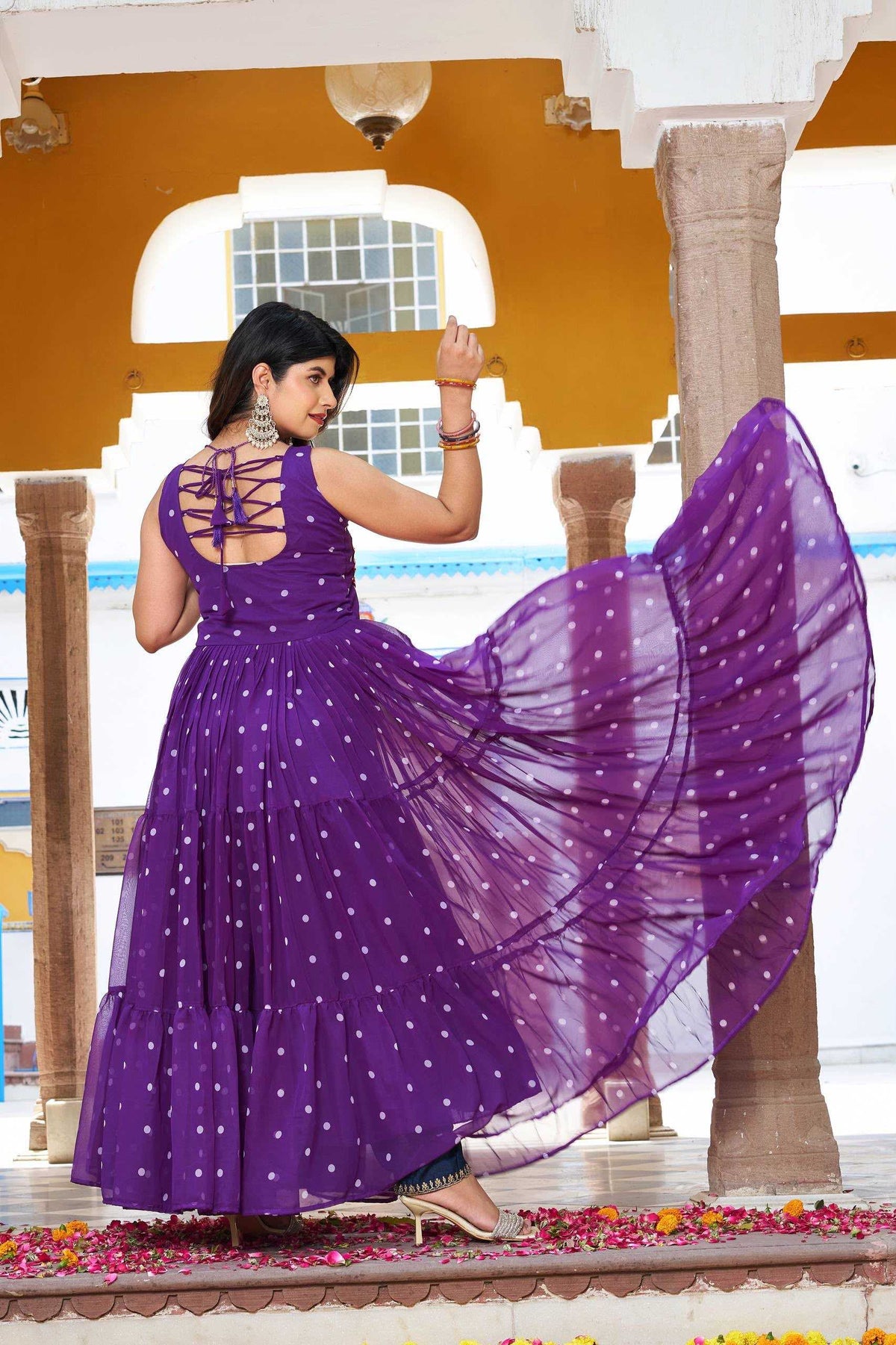 Georgette Printed Gown in Orange