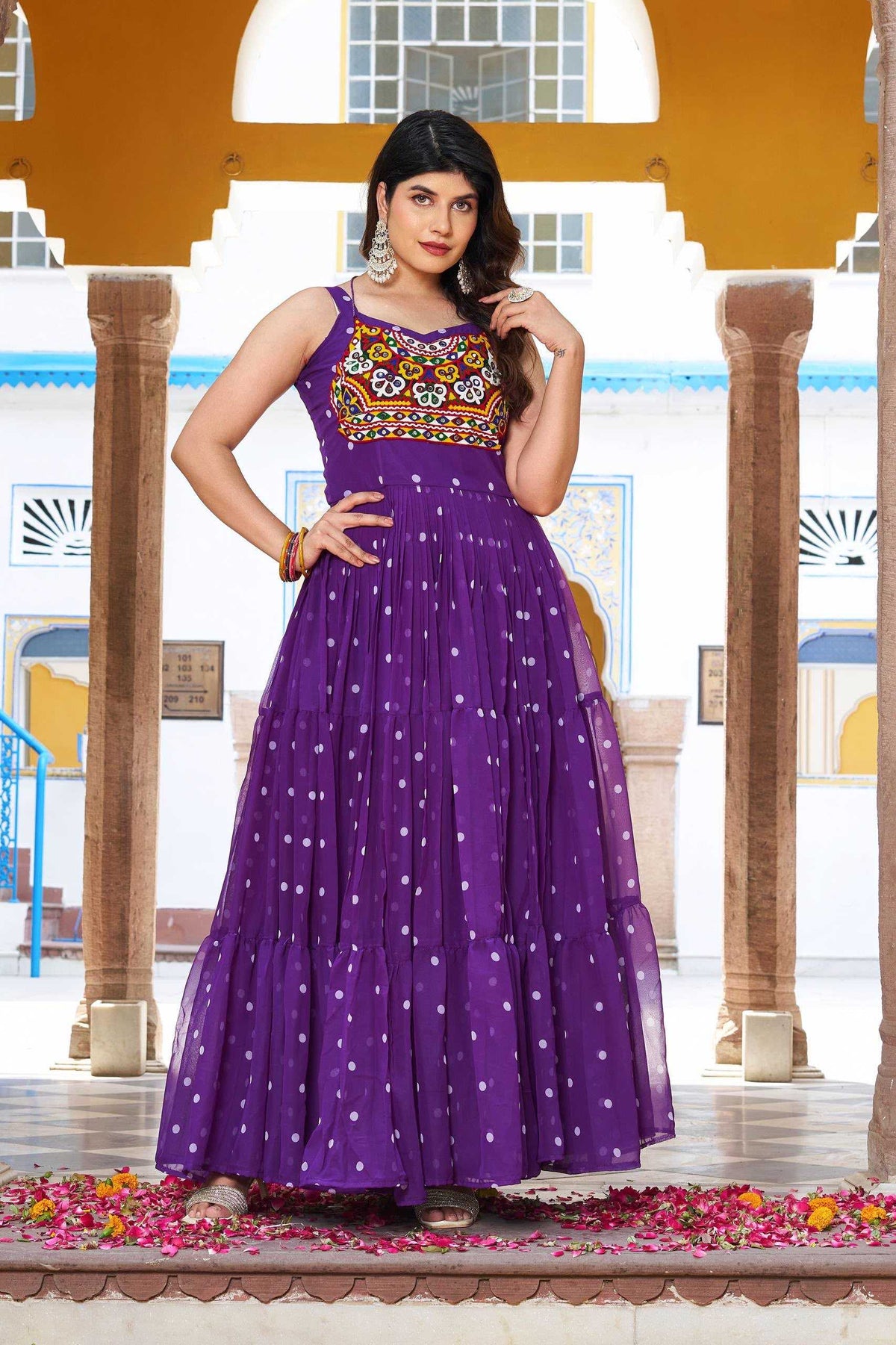 Georgette Printed Gown in Orange