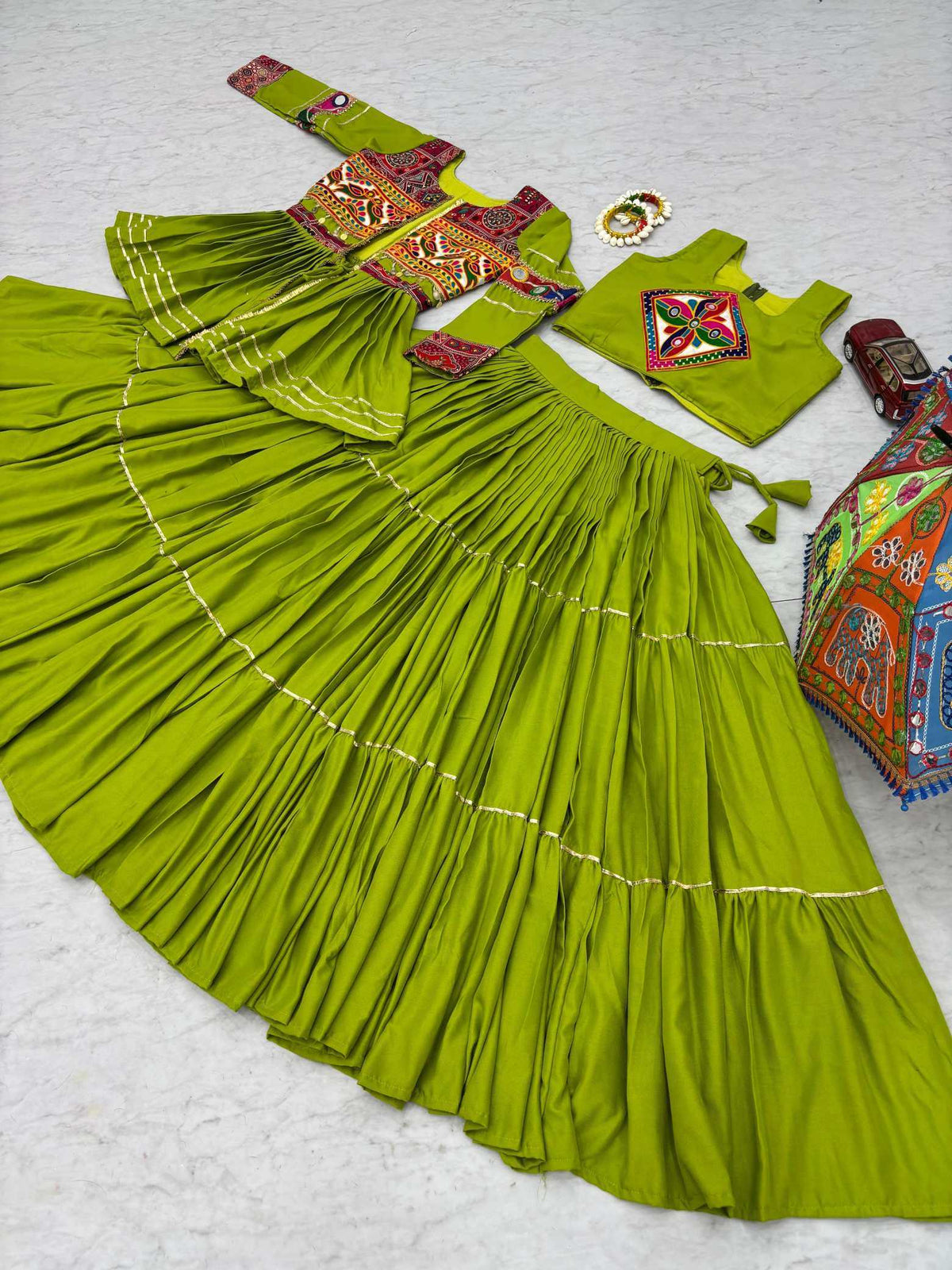 Cotton Traditional Lehenga in Rani