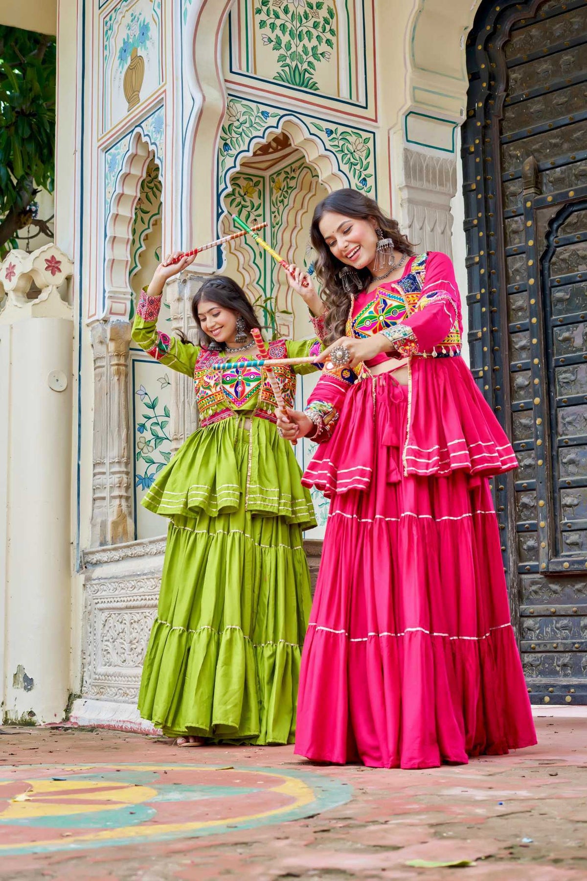 Cotton Traditional Lehenga in Rani