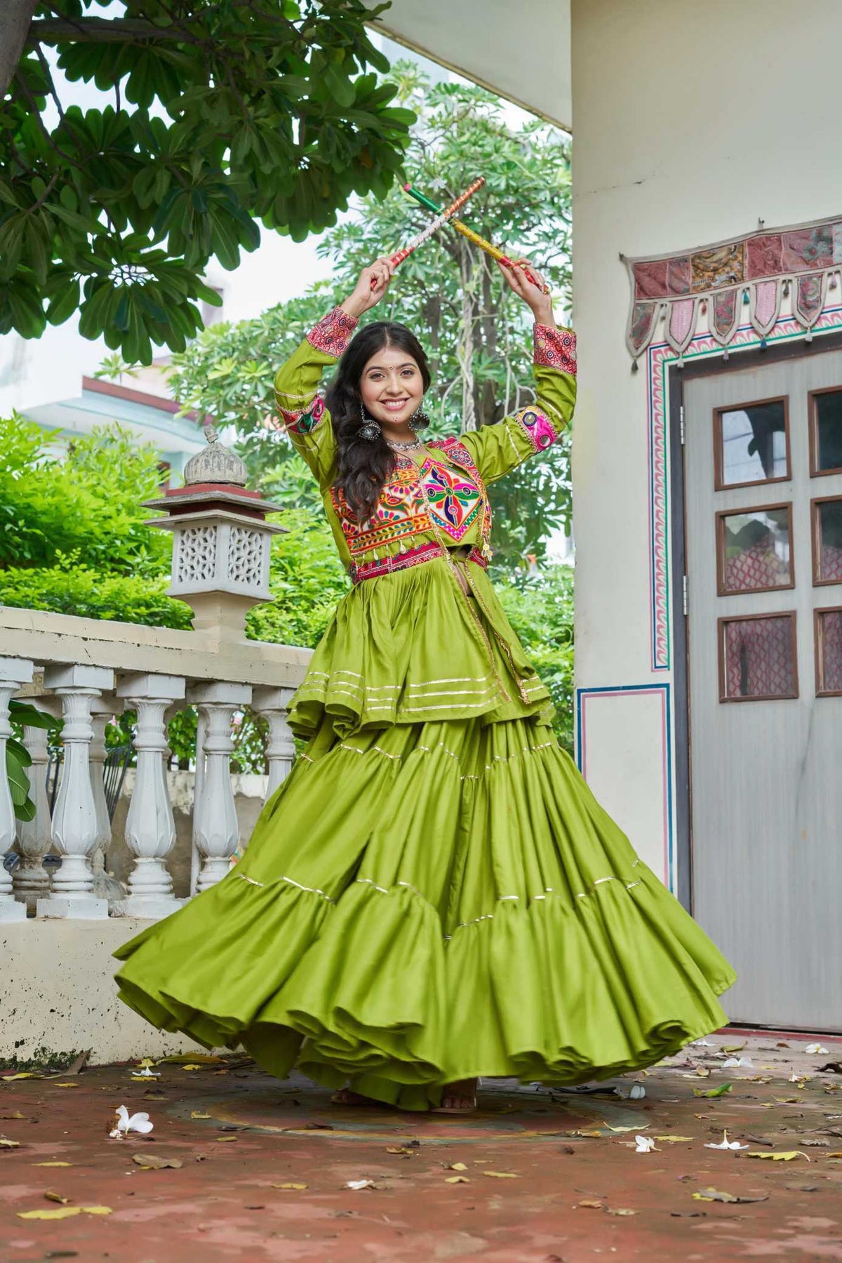 Cotton Traditional Lehenga in Rani