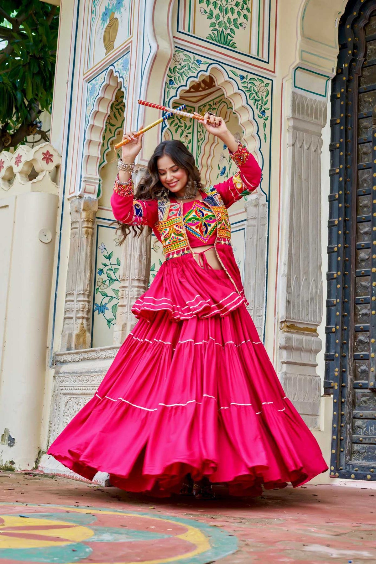 Cotton Traditional Lehenga in Rani