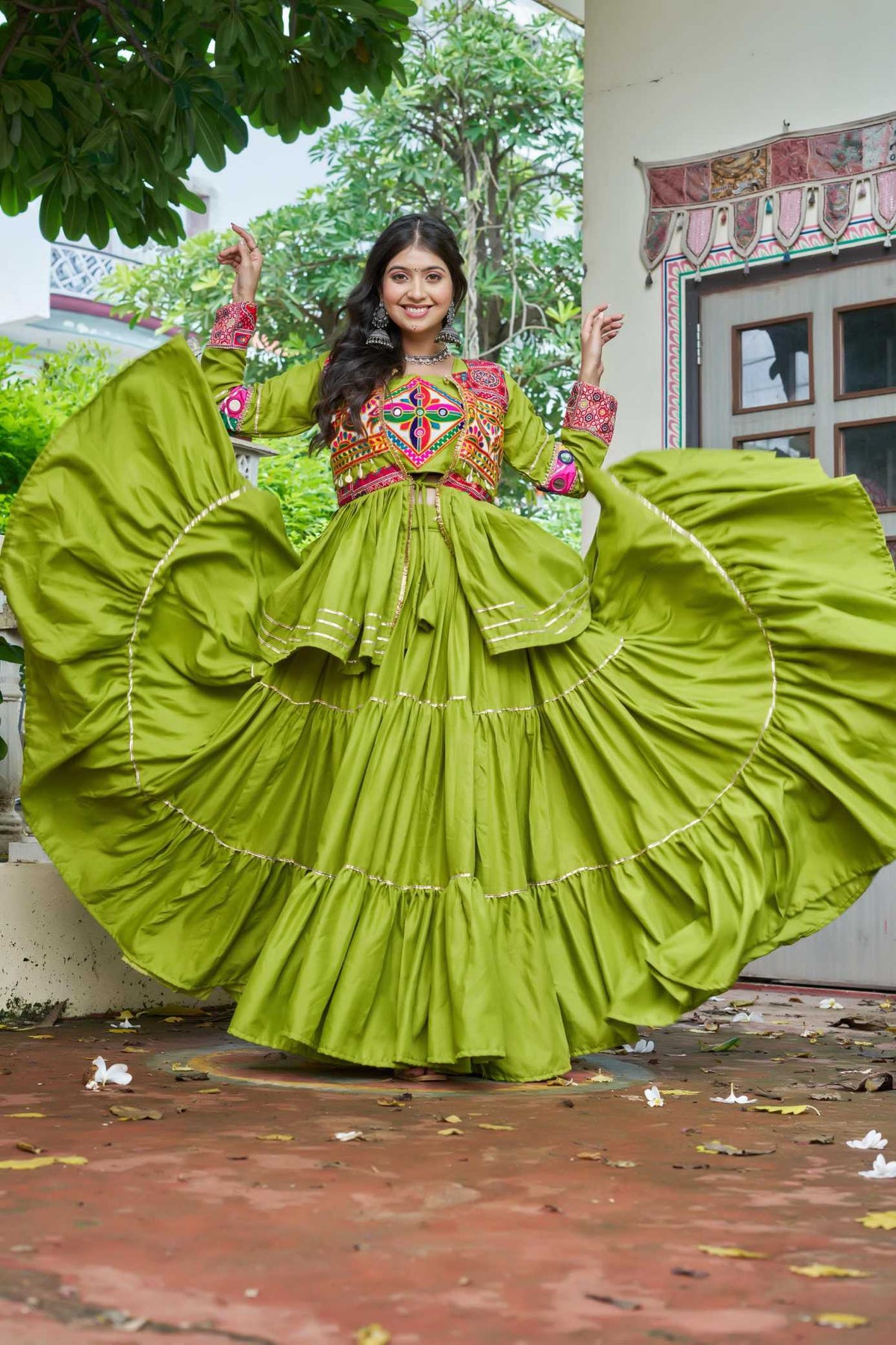 Cotton Traditional Lehenga in Rani