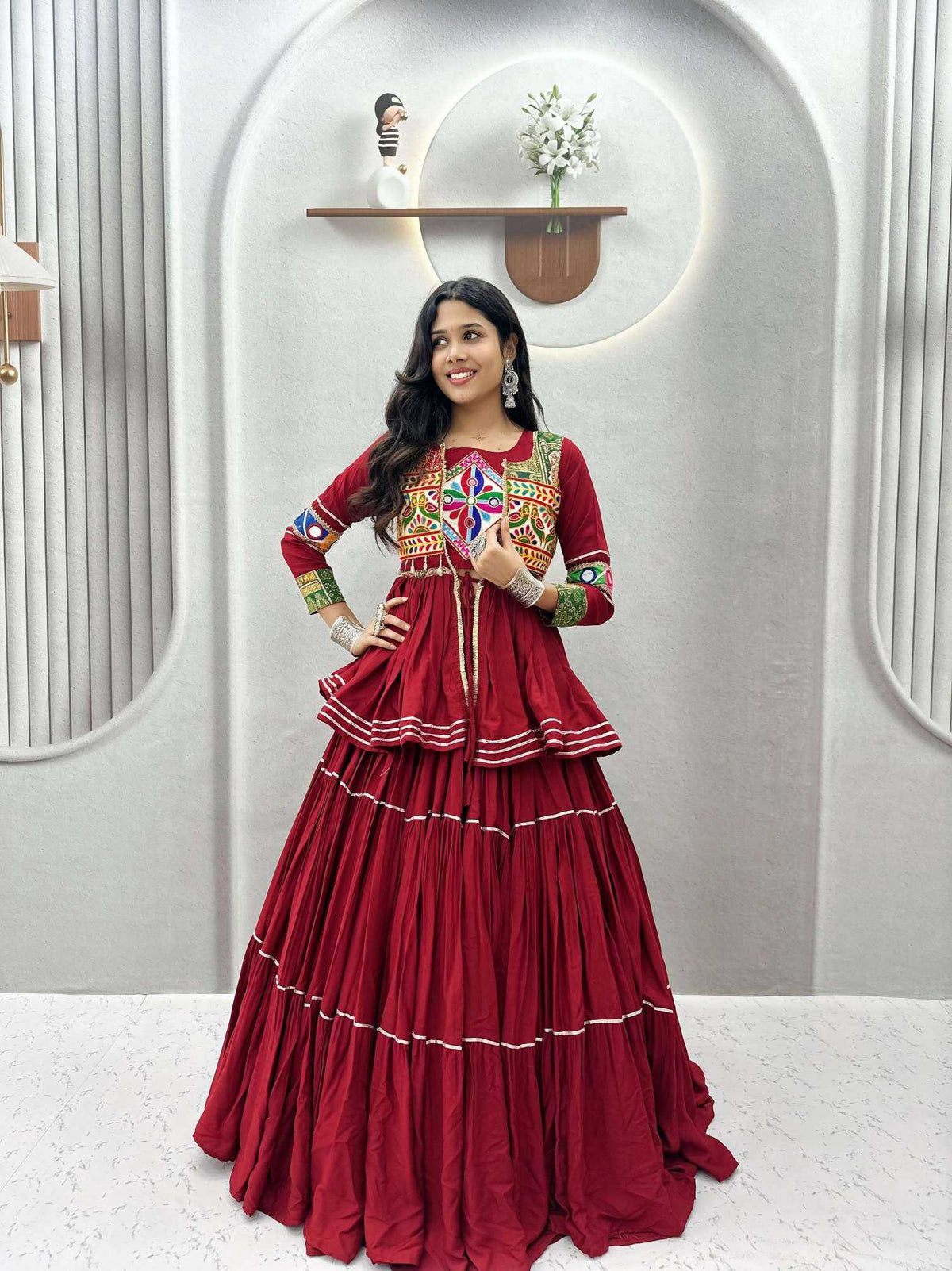 Cotton Traditional Lehenga in Wine