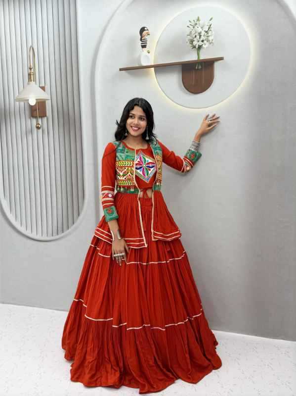 Pure Cotton Designer Lehenga in Red