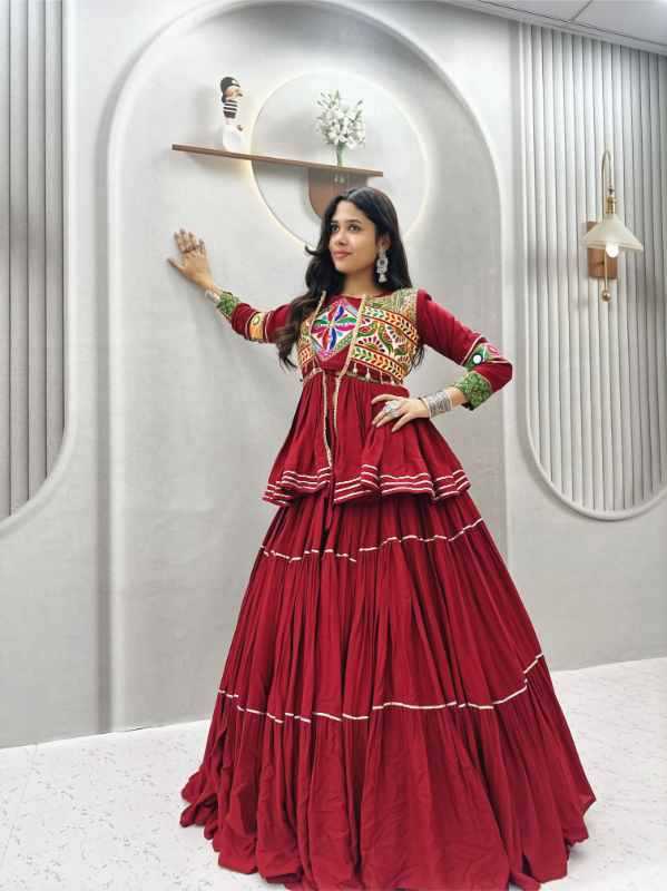 Pure Cotton Designer Lehenga in Red