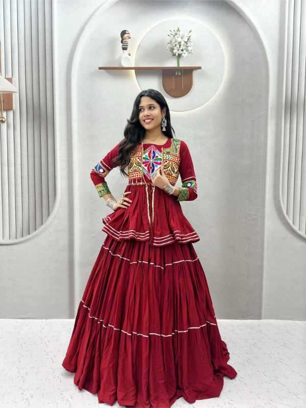 Pure Cotton Designer Lehenga in Red