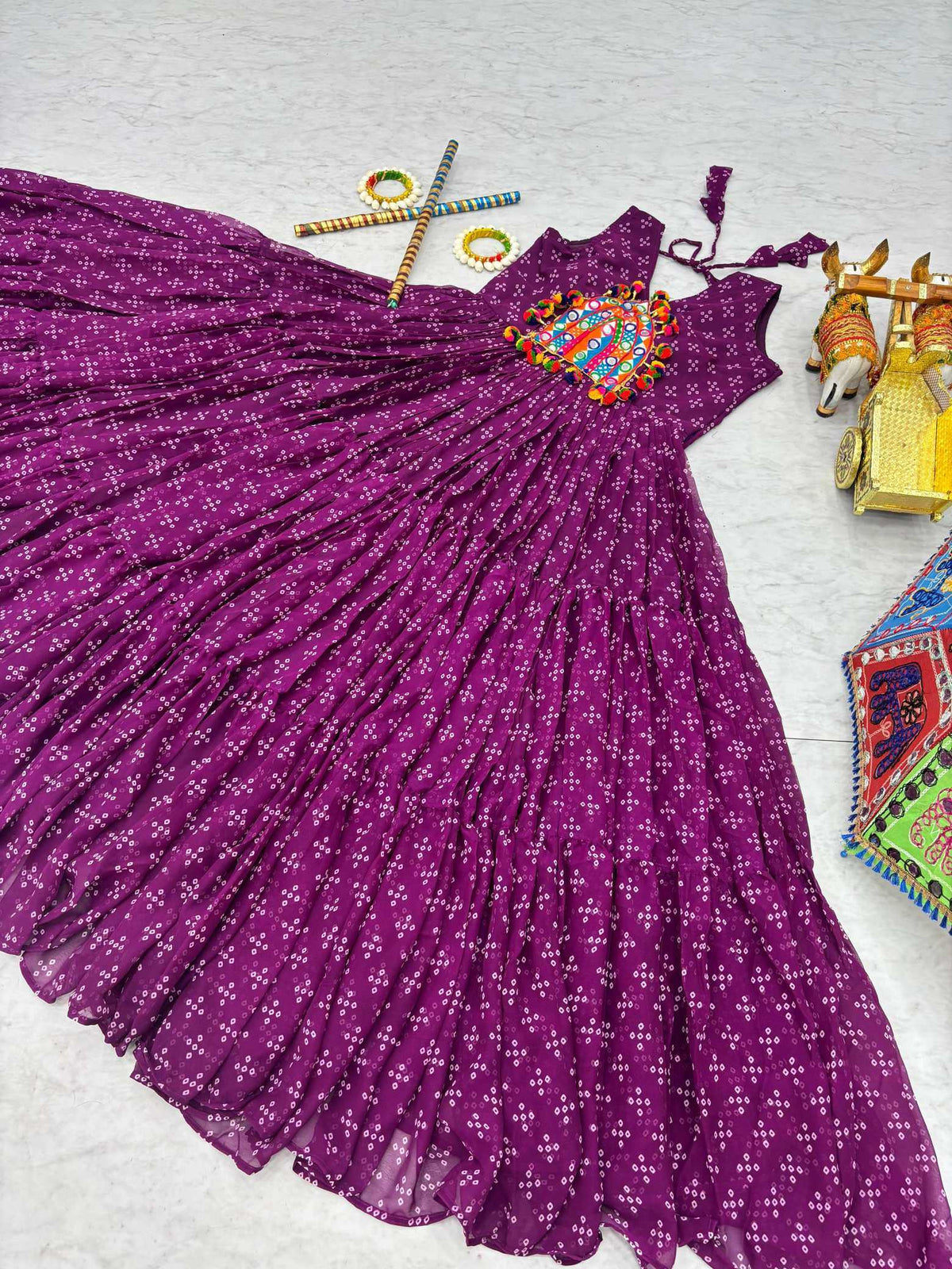 Faux Georgette Embroidery Gown in Rani