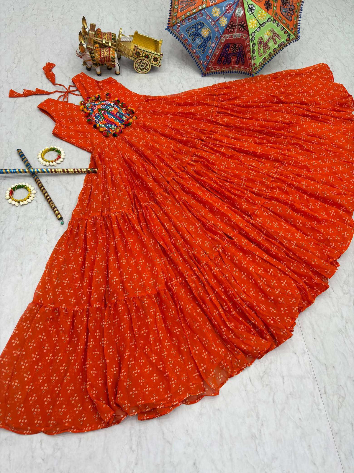 Faux Georgette Embroidery Gown in Rani
