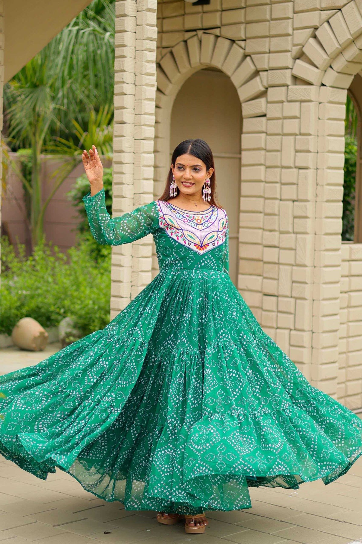 Faux Georgette Embroidery Gown in Purple