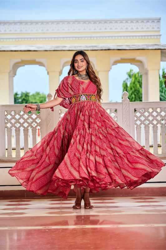 Faux Georgette Printed Gown in Pink