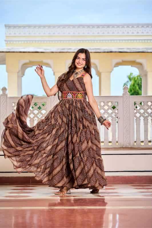 Faux Georgette Printed Gown in Pink