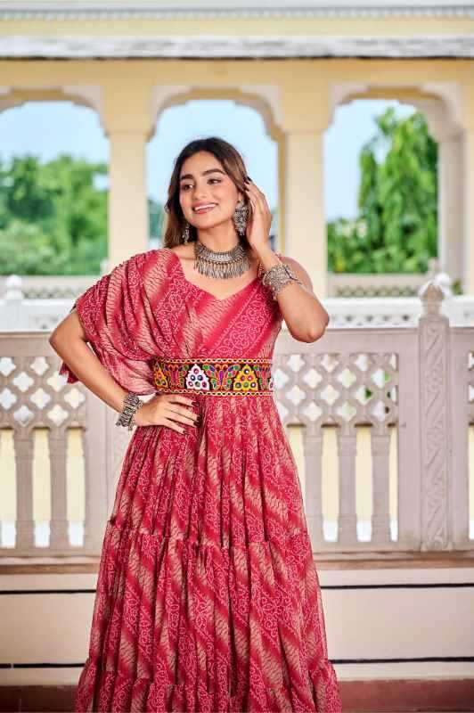 Faux Georgette Printed Gown in Pink