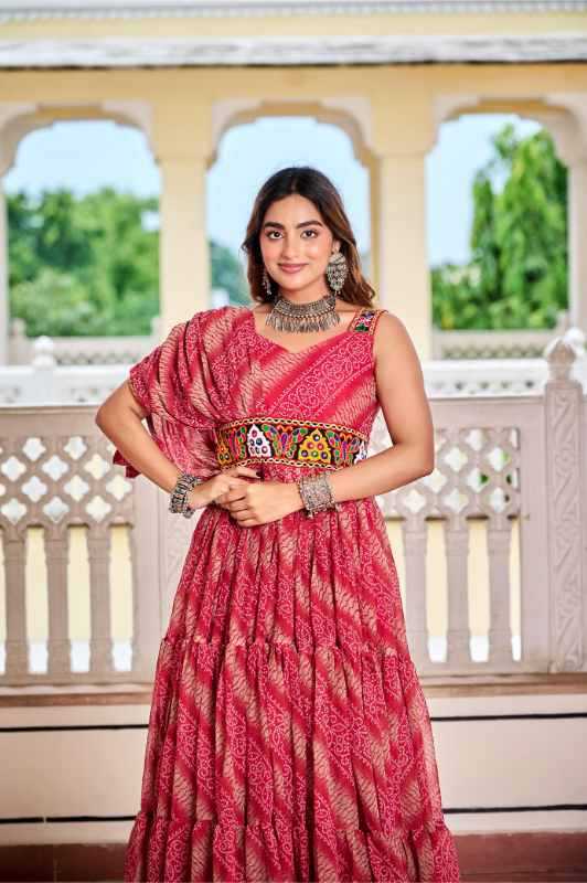 Faux Georgette Printed Gown in Pink